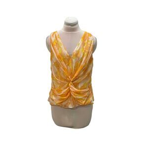 VINTAGE Y2K ETCETERA Peach Yellow Butterfly Print Silk Sleeveless Top Sz 6 Flowy